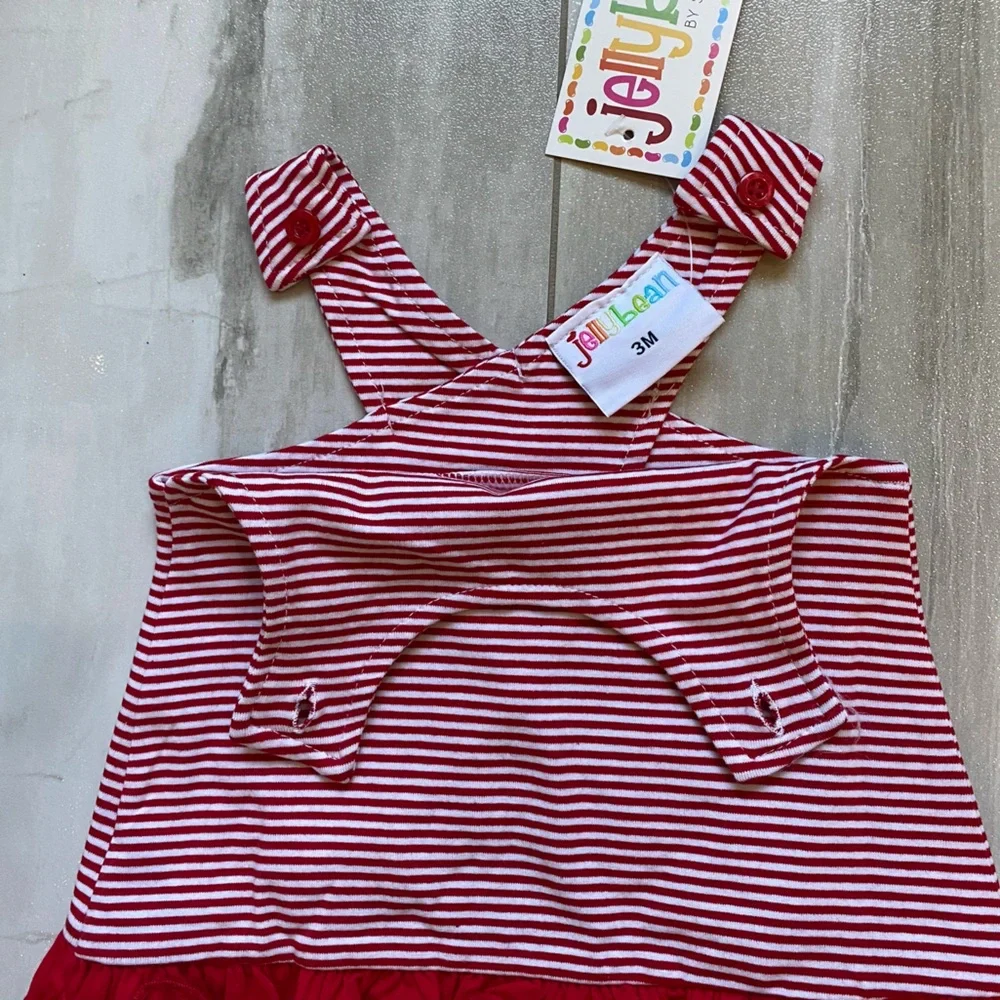 NWT JellyBean Red and White Striped Classic Swing Top and Bubble Shorts Set, 3M